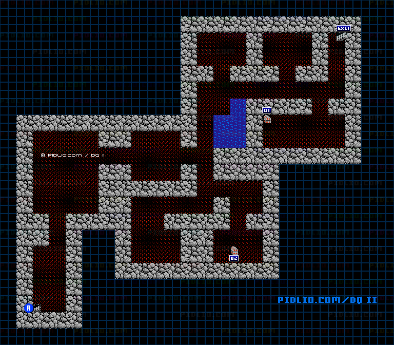 湖の洞窟のマップ画像 ／ FC版ドラゴンクエストII攻略 ─ pidlio.com