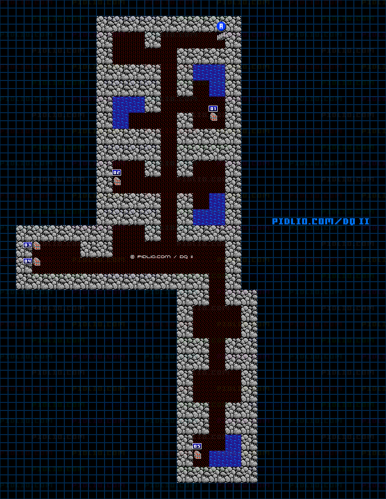 湖の洞窟のマップ画像 ／ FC版ドラゴンクエストII攻略 ─ pidlio.com