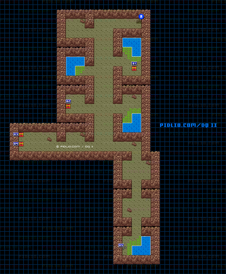 湖の洞窟B2のマップ画像 ／ GB版ドラゴンクエストII攻略 ─ pidlio.com