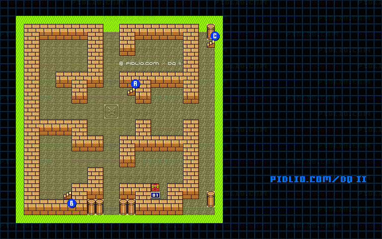 風の塔1Fのマップ画像 ／ GB版ドラゴンクエストII攻略 ─ pidlio.com