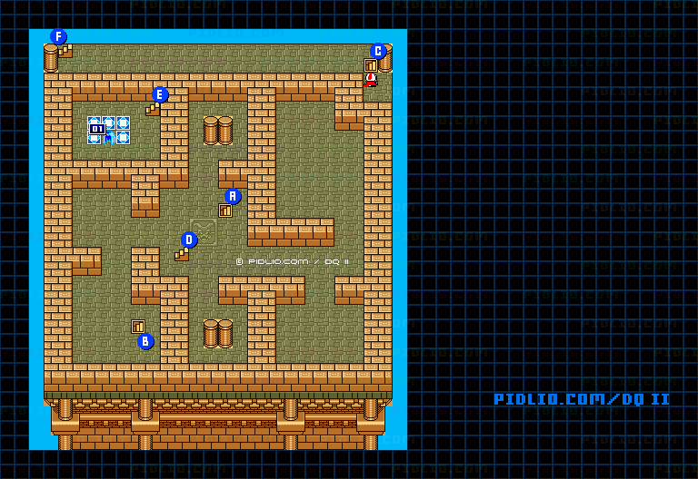 風の塔2Fのマップ画像 ／ GB版ドラゴンクエストII攻略 ─ pidlio.com