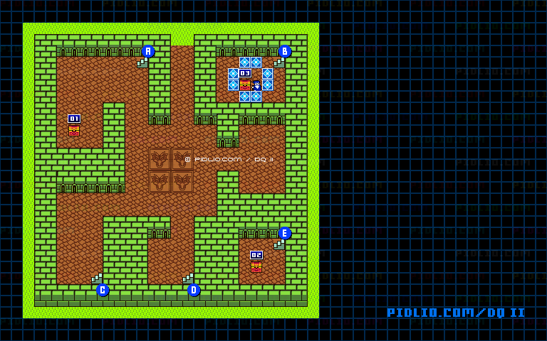満月の塔1Fのマップ画像 ／ GB版ドラゴンクエストII攻略 ─ pidlio.com