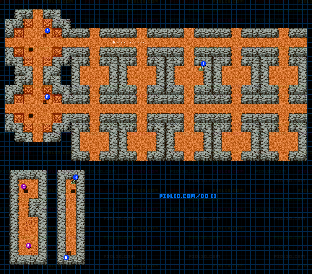 ロンダルキアの洞窟2Fのマップ画像 ／ GB版ドラゴンクエストII攻略 ─ pidlio.com