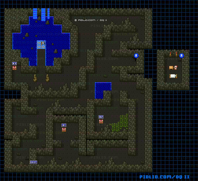 勇者の泉の洞窟のマップ画像 ／ SFC版ドラゴンクエストII攻略 ─ pidlio.com