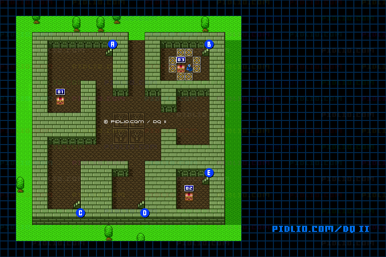 満月の塔1Fのマップ画像 ／ SFC版ドラゴンクエストII攻略 ─ pidlio.com